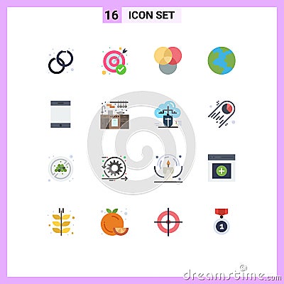 User Interface Pack of 16 Basic Flat Colors of kitchen set, cabinet, rgb, tablet, device Vector Illustration