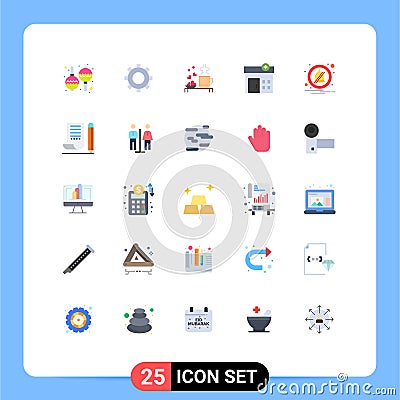 User Interface Pack of 25 Basic Flat Colors of off, alarm, hearts, house, medical Vector Illustration
