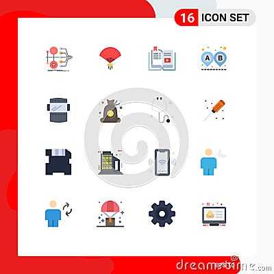 User Interface Pack of 16 Basic Flat Colors of ride, road, chinese, destination, education Vector Illustration