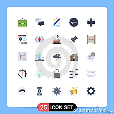 User Interface Pack of 25 Basic Flat Colors of web, shield, pencil, security, direction Vector Illustration