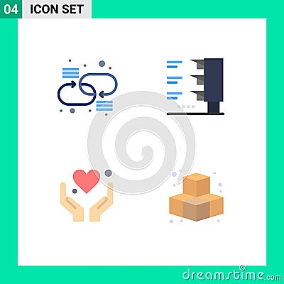 Stock Vector Icon Pack of 4 Line Signs and Symbols for chain, love, network, travel, cubes Vector Illustration