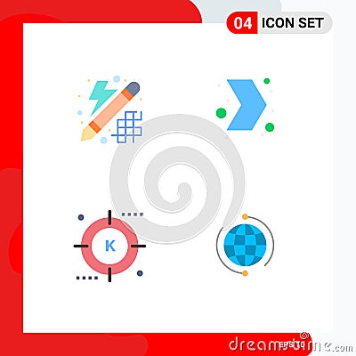 User Interface Pack of 4 Basic Flat Icons of creative, keyword, thinking, multimedia, optimization Vector Illustration