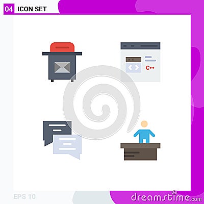 User Interface Pack of 4 Basic Flat Icons of mail, education, c, develop, cashier Vector Illustration