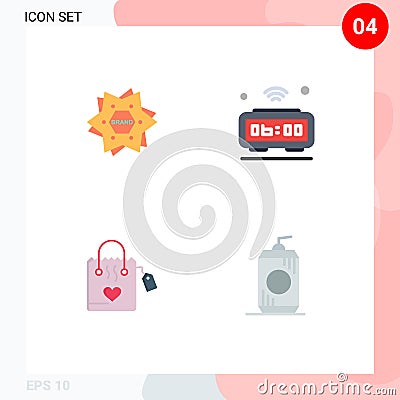 User Interface Pack of 4 Basic Flat Icons of star, wifi, logo, clock, love Vector Illustration