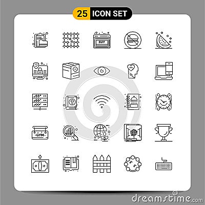 User Interface Pack of 25 Basic Lines of label, fast, grid, web, online Vector Illustration