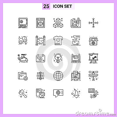 User Interface Pack of 25 Basic Lines of line, art, notification, programing, development Vector Illustration