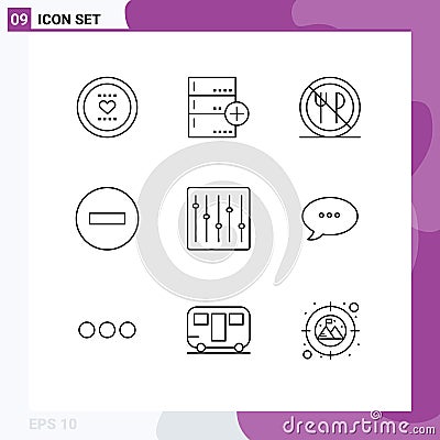 User Interface Pack of 9 Basic Outlines of remove, minus, data, delete, forbidden Vector Illustration