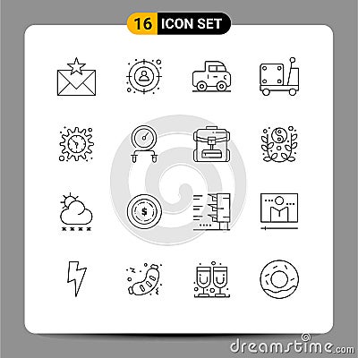 User Interface Pack of 16 Basic Outlines of setting, truck, target, pump, forklift Vector Illustration