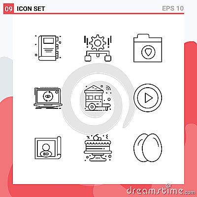 User Interface Pack of 9 Basic Outlines of smart, update, favorite, software, application Vector Illustration