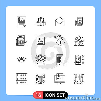 User Interface Pack of 16 Basic Outlines of tester, watt, shepping, amper, open Vector Illustration