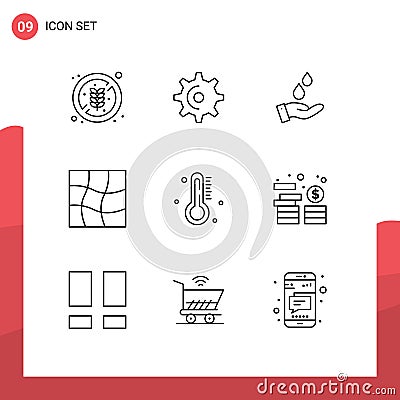 9 Outline concept for Websites Mobile and Apps weather, hot, purified, warp, distort Vector Illustration