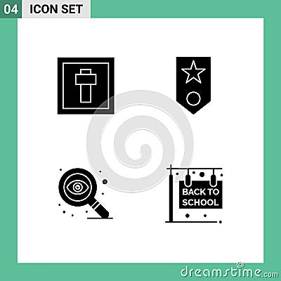 User Interface Pack of 4 Basic Solid Glyphs of cross, design, sign, one, search Vector Illustration
