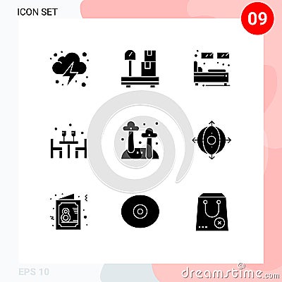 User Interface Pack of 9 Basic Solid Glyphs of food, love, hotel, romantic, dinner Vector Illustration
