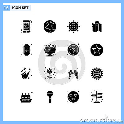 16 Thematic Vector Solid Glyphs and Editable Symbols of internet, pointer, optimization, navigation, direction Vector Illustration