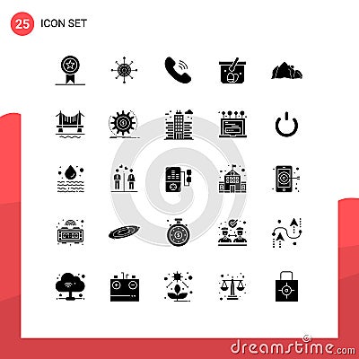 User Interface Pack of 25 Basic Solid Glyphs of landscape, easter, target, egg, basket Vector Illustration