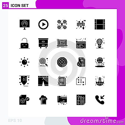 User Interface Pack of 25 Basic Solid Glyphs of mouse, interface, play, input, drone camera Vector Illustration