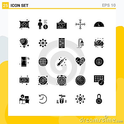 User Interface Pack of 25 Basic Solid Glyphs of performance, nature, frame, snowflake, picture Vector Illustration