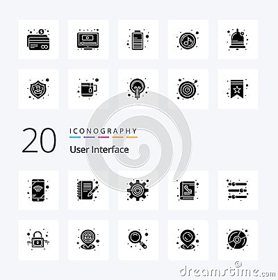 20 User Interface Solid Glyph icon Pack like slider options settings equalizer phone book Vector Illustration