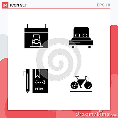 4 User Interface Solid Glyph Pack of modern Signs and Symbols of calendar, code, holiday, heart, develop Vector Illustration