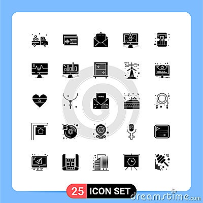 25 User Interface Solid Glyph Pack of modern Signs and Symbols of tool, pencil, document, design, comuter Vector Illustration
