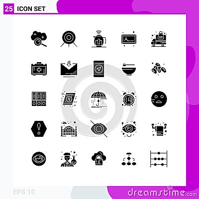 25 User Interface Solid Glyph Pack of modern Signs and Symbols of truck, delivery, tea, picture, frame Vector Illustration