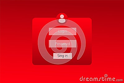 User login interface with bright red theme and simple button elements for authentication Vector Illustration
