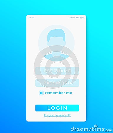 User Login page, mobile app ui vector template Vector Illustration