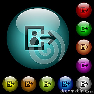 User logout icons in color illuminated glass buttons Stock Photo