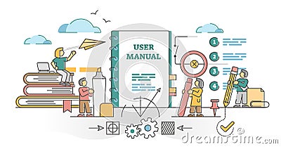 User Manual guide as information help support text for user outline concept Cartoon Illustration