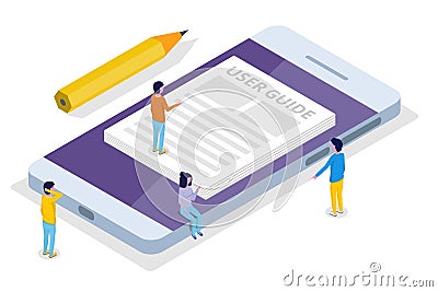 User manual, guide, instruction, guidebook, Handbook isometric concept. Vector Illustration