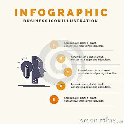 User, Mind, Making, Programming Solid Icon Infographics 5 Steps Presentation Background Vector Illustration