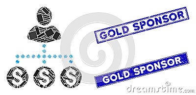 User Payments Mosaic and Distress Rectangle Gold Sponsor Stamps Stock Photo