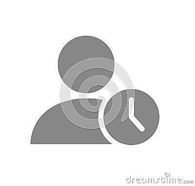 User profile with clock grey icon. Public navigation, waiting list symbol symbol Vector Illustration