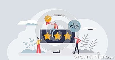 User ratings and product reviews as satisfaction feedback tiny person concept Vector Illustration