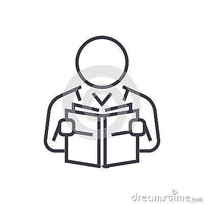 User reading book vector line icon, sign, illustration on background, editable strokes Vector Illustration