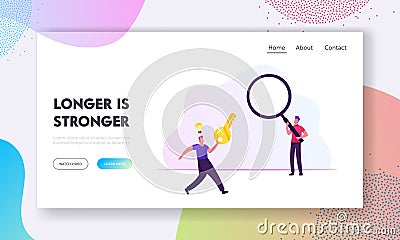 User Remember Lost Account Password, Task Solution Website Landing Page. Happy Men with Huge Key Vector Illustration