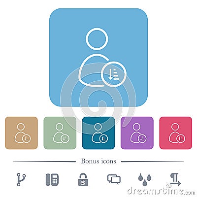 User sort ascending outline flat icons on color rounded square backgrounds Vector Illustration