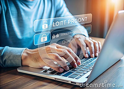 user typing login and password, cyber security concept, data protection and secured internet access, cybersecurity Stock Photo