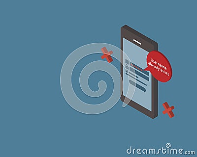 Username already exists or in use when you try to register a new account Vector Illustration