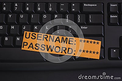 Username and Password on black computer keyboard Stock Photo