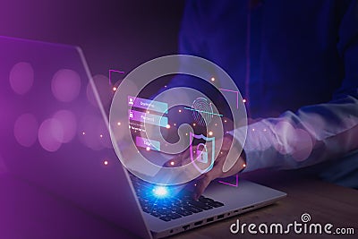 Username and password Login for technology cyber security internet and networking system. Businessman hand typing notebook Stock Photo