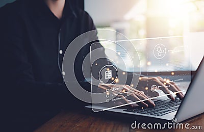 Username and password Login for technology cyber security internet and networking system. Businessman hand typing notebook Stock Photo