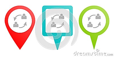 users, avatars, refresh, pin icon. Multicolor pin vector icon, diferent type map and navigation point Stock Photo