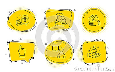 Idea, Moisturizing cream and Clapping hands icons set. Users chat, Click hand and Chemistry lab signs. Vector Vector Illustration