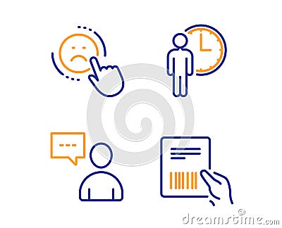 Users chat, Dislike and Waiting icons set. Parcel invoice sign. Vector Vector Illustration