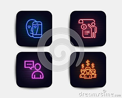 Users chat, Face biometrics and Manual doc icons. Salary employees sign. Vector Vector Illustration