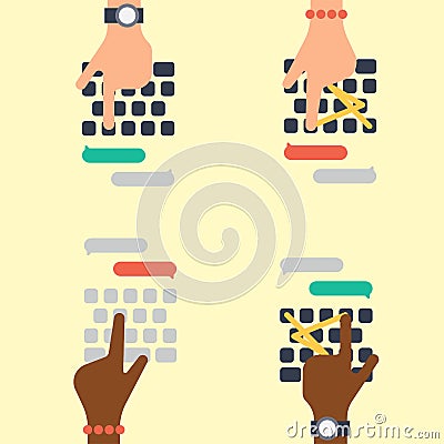 Users hands on keyboard and mouse of computer technology internet work typing tool vector illustration Vector Illustration