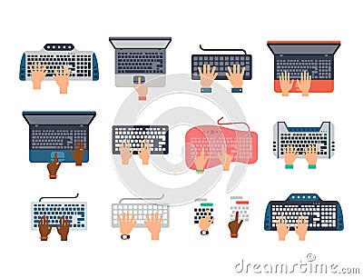 Users hands on keyboard and mouse of computer technology internet work typing tool vector illustration Vector Illustration