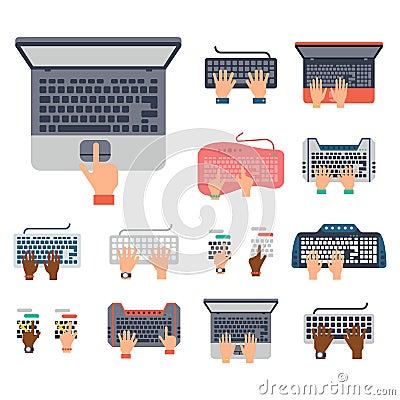 Users hands on keyboard and mouse of computer technology internet work typing tool vector illustration Vector Illustration