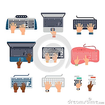 Users hands on keyboard and mouse of computer technology internet work typing tool vector illustration Vector Illustration